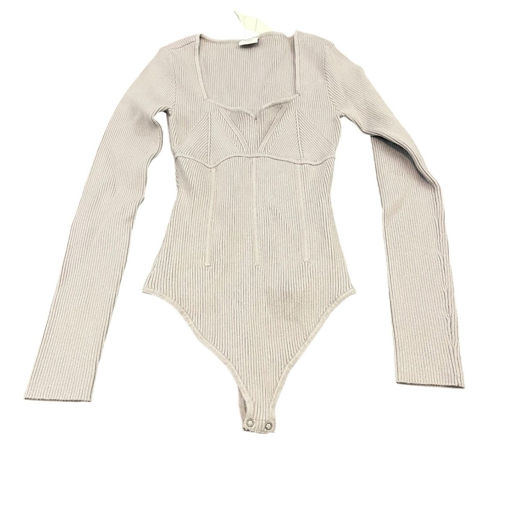 NWT Abercrombie & Fitch Corset Sweetheart Sweater Bodysuit Womens Small Ribbed